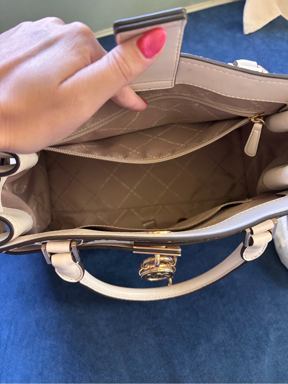 Michael Kors White and Brown Logo Stripe Satchel - Picture 2 of 5